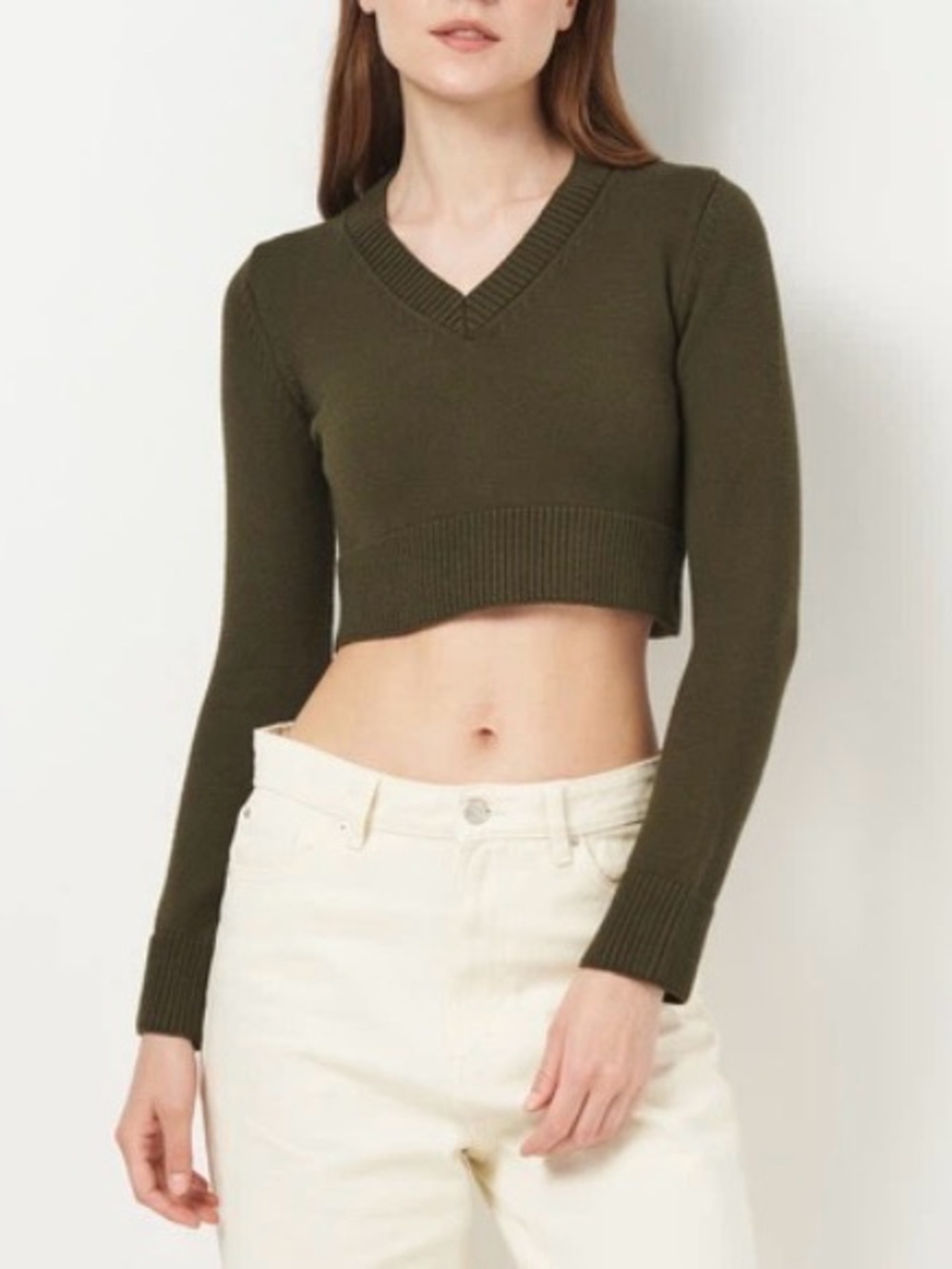 Zara Olive Green Cropped V-Neck Sweater Women’s Medium